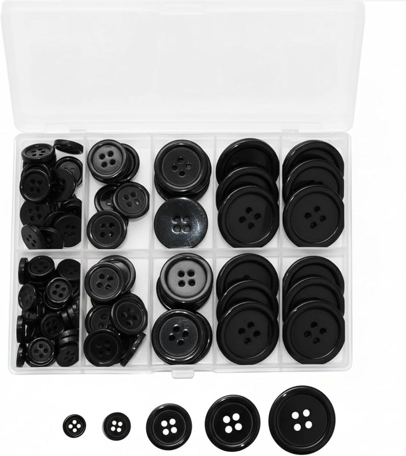 100 Pcs 4 Hole Sewing Buttons Set Assorted Round for Clothing Repair DIY Crafts Suits Sweaters Coats Home for Moms(Black)