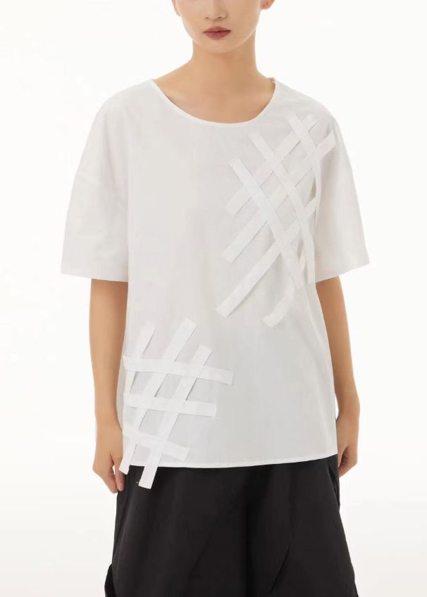 5.1Women White O-Neck Oversized Cotton Tops Summer