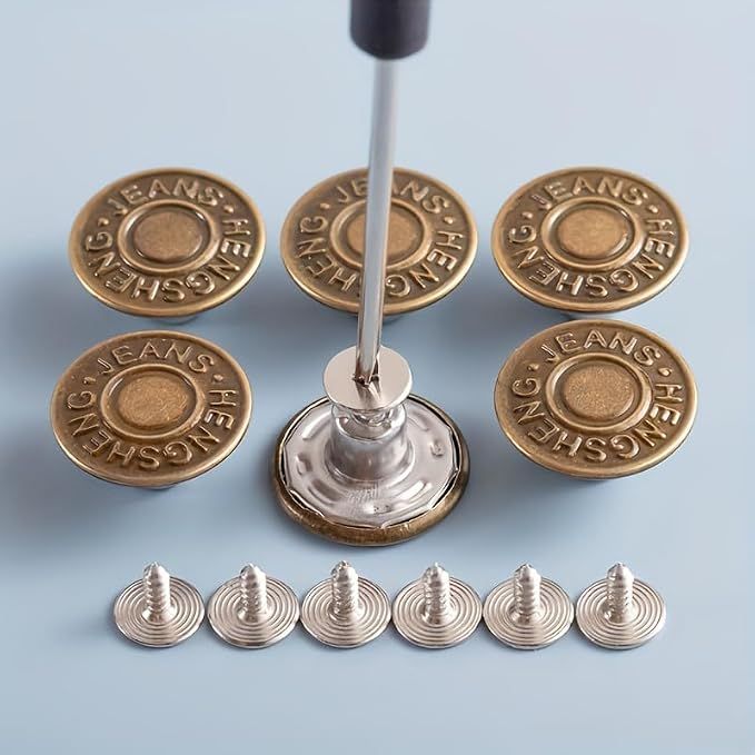 10pcs Jeans Buttons Set with Screwdriver - Adjustable No-Sew Metal Buttons for Repairing or Replacing Clothing, DIY Fasteners